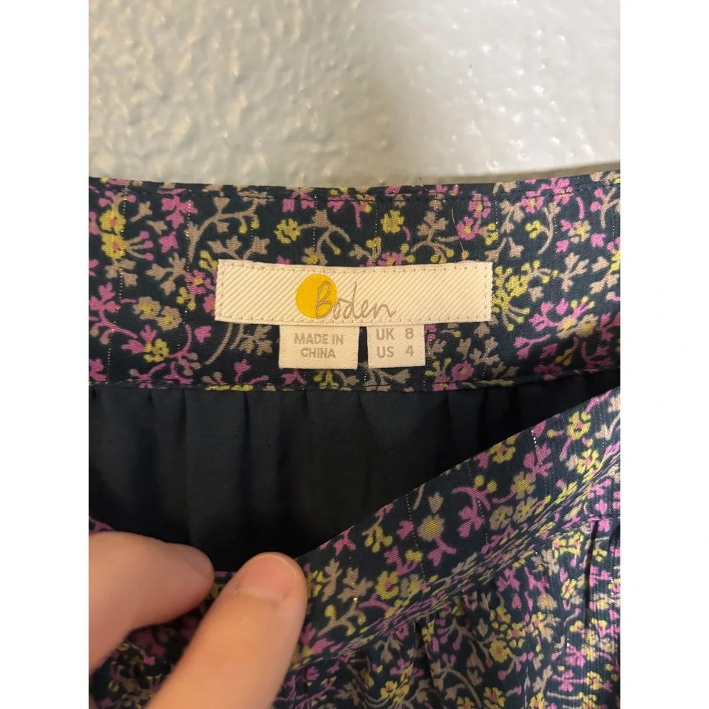 Boden Square Neck Floral Printed Peasant Top Navy Pink Size 4 Cottagecore‎